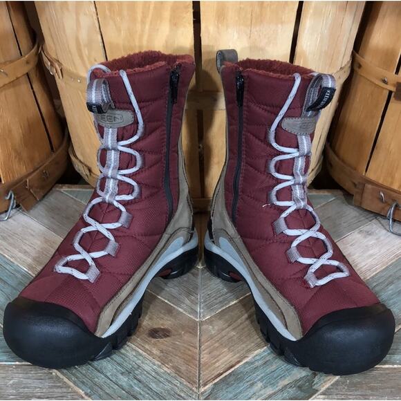 Keen Vail Tan Leather Red Insulated Waterproof Lace-Up Zip Winter Boots Womens 6 - Picture 7 of 12